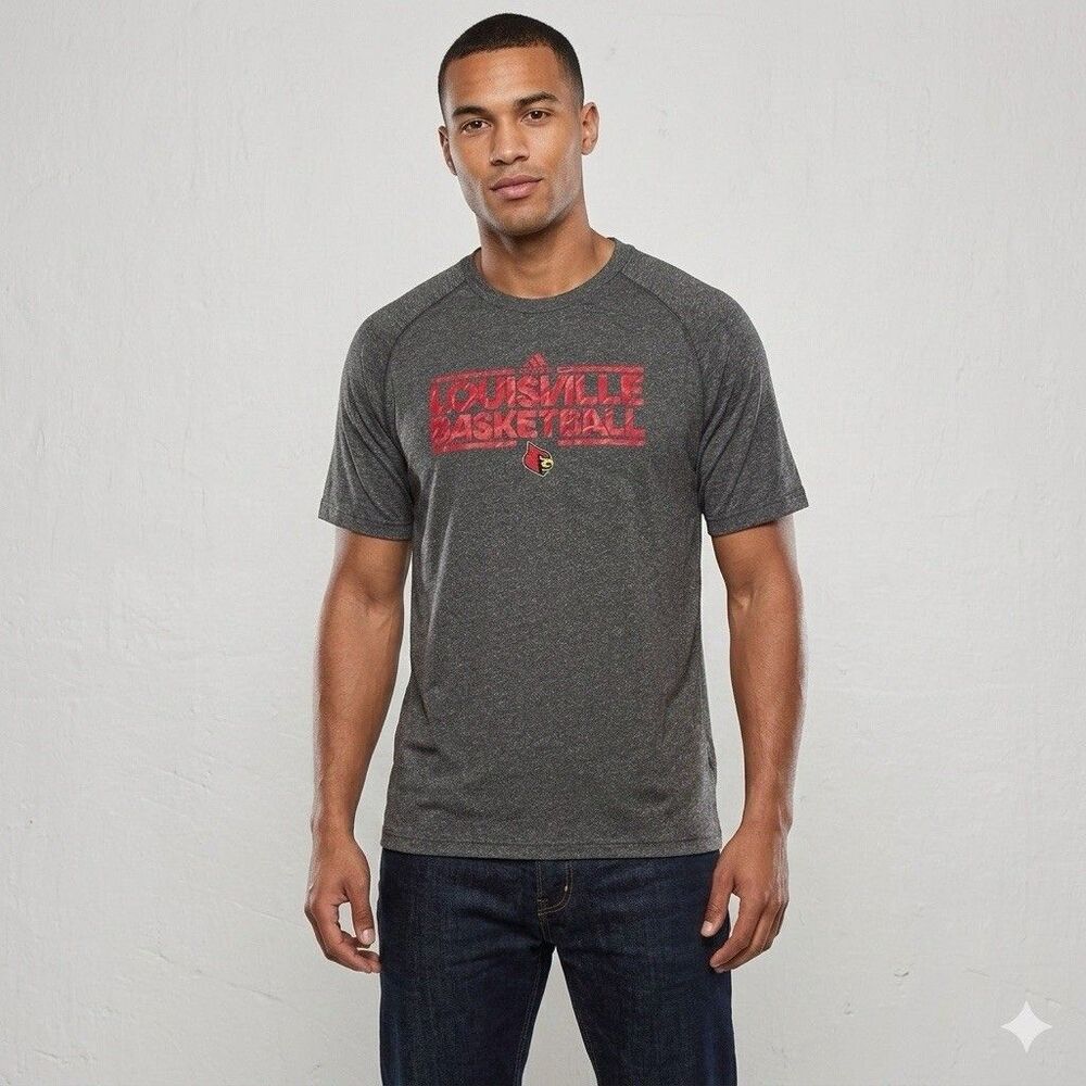 Adidas Louisville Cardinals Basketball T-Shirt Mens 2XL Gray Climalite NCAA NWOT